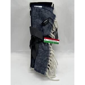 IL MORO FIRENZE Wool Cashmere Scarf Blue With Fringe Made Italy Winter Academia